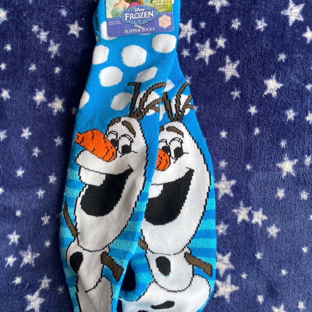 Disney Frozen Olaf Blue and White Slipper Socks